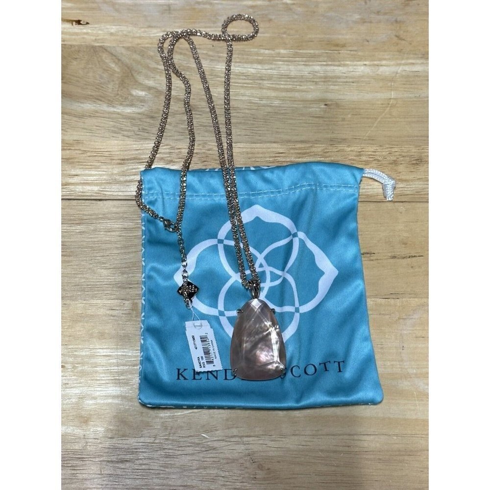 Kendra Scott Rose Gold Brown Pearl Long Sandra Pendant Necklace NWT